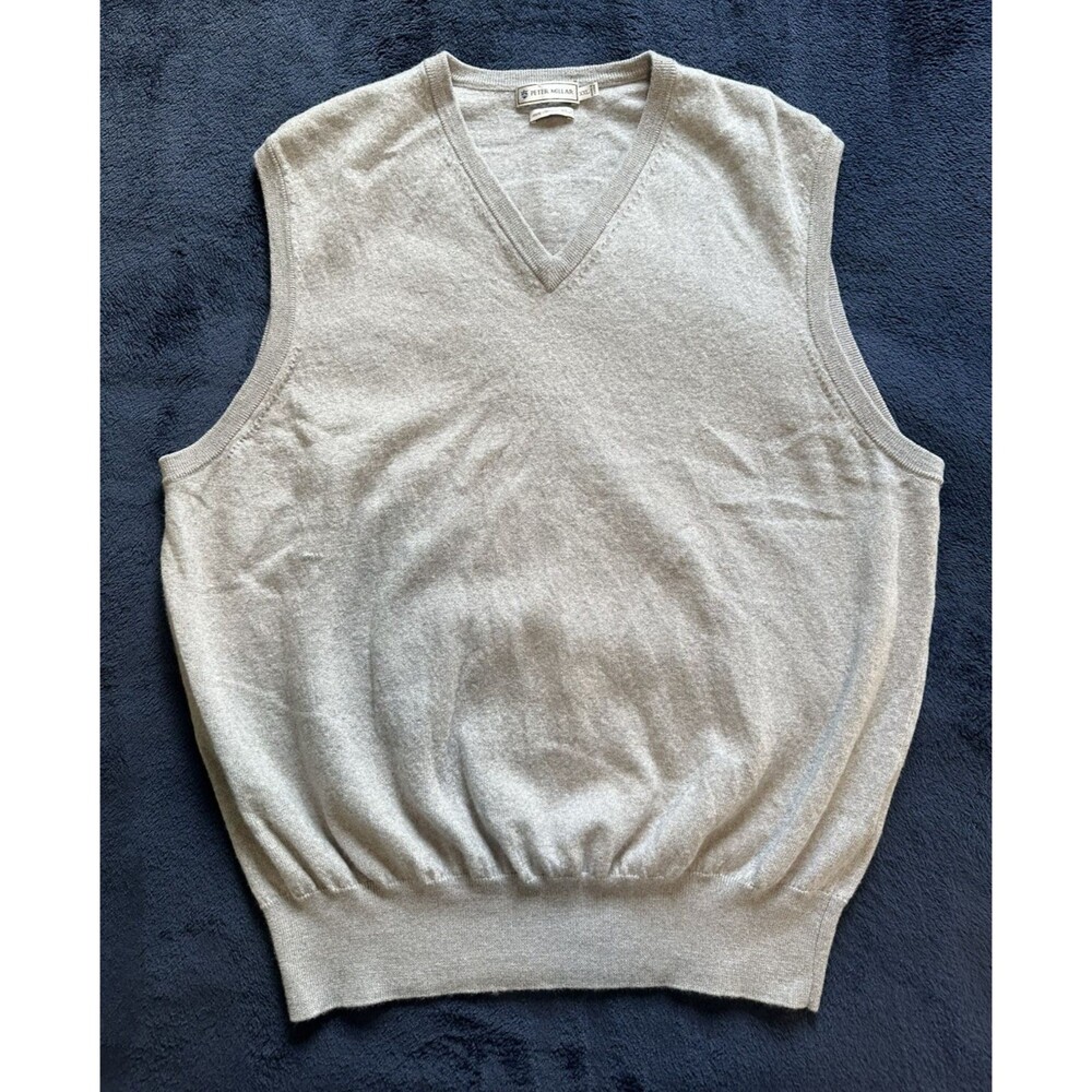 Peter Millar Italian 100% Merino Wool Vest Sweater Knit Men's XXL Gray Pullover